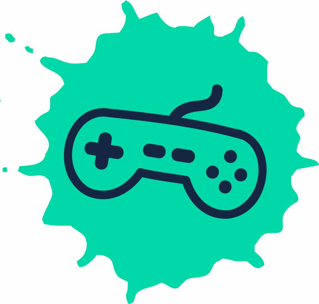 A splat icon with illustrated games controller